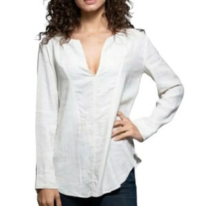Raquel Allegra Ivory Linen Peasant Tunic Top